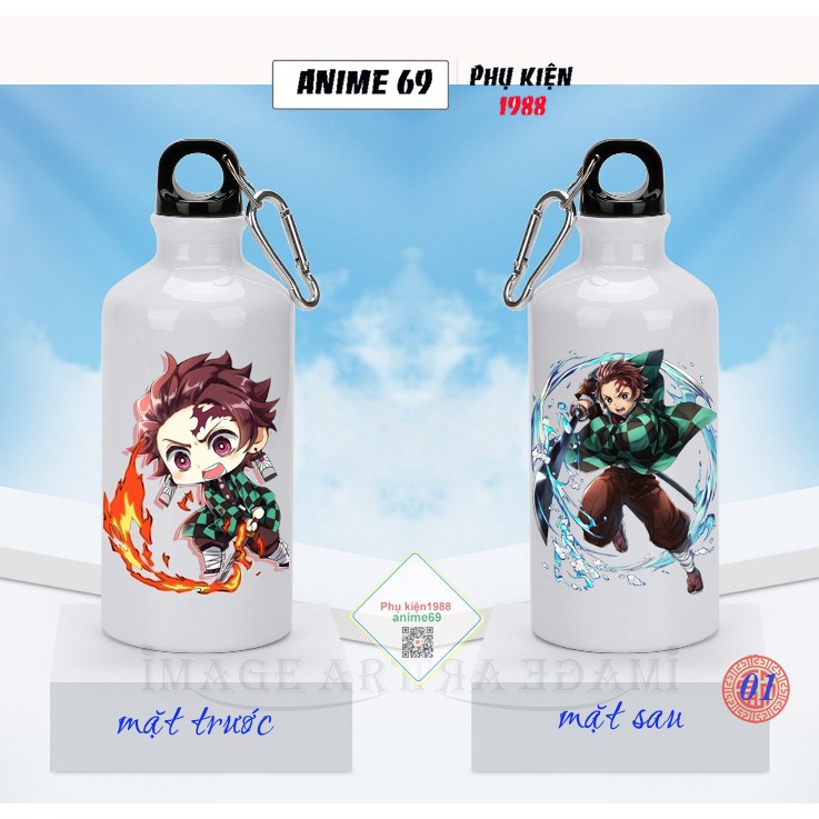 Bình nước thể thao nhôm in hình anime - kimetsu yaiba -500ml