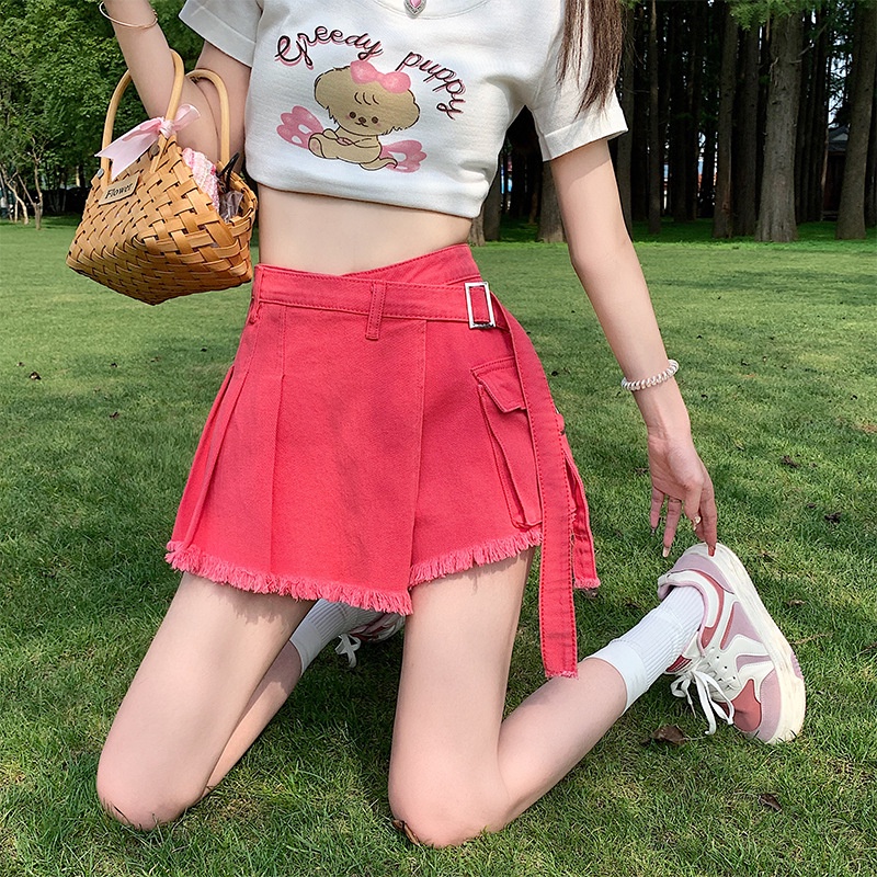 Quần short denim IELGY ống rộng dáng suông sành điệu cho nữ