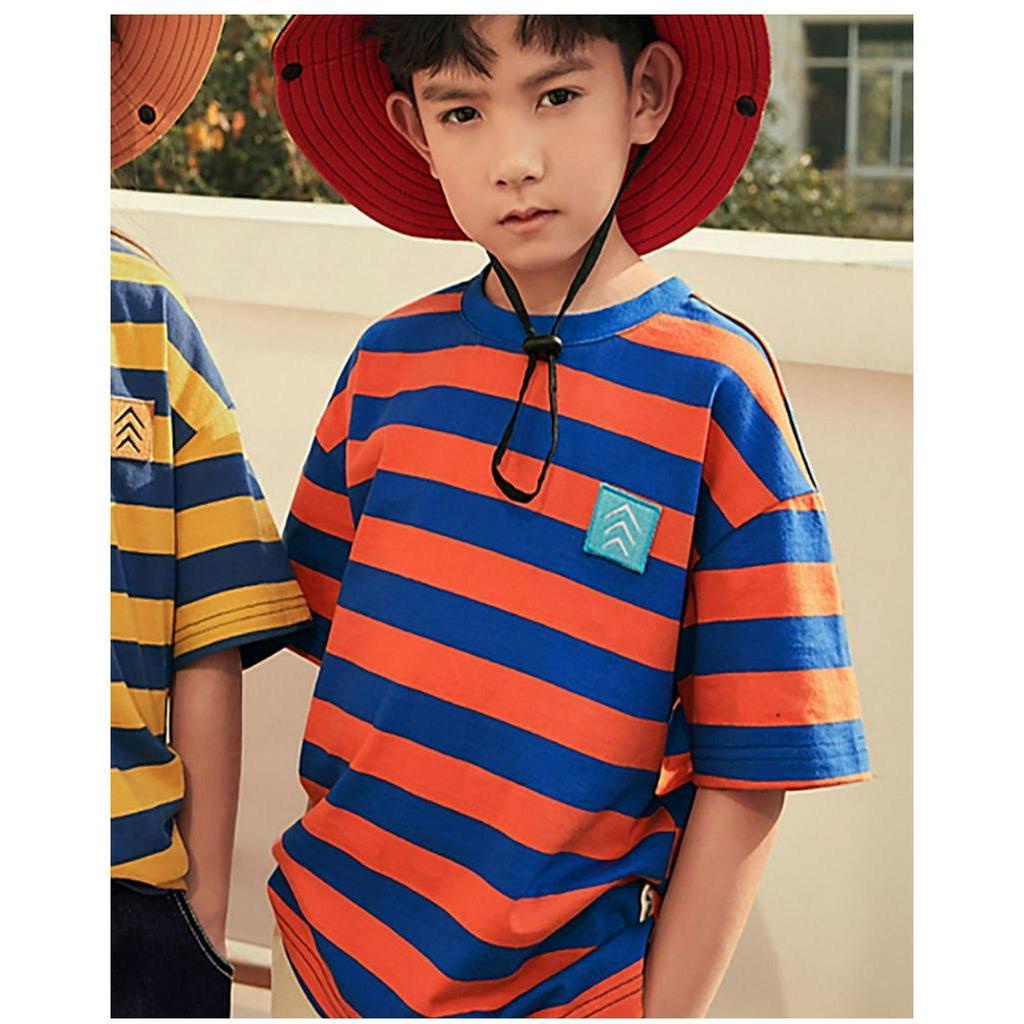 Áo thun ngắn tay họa tiết sọc ngang hợp thời trang cho bé trai