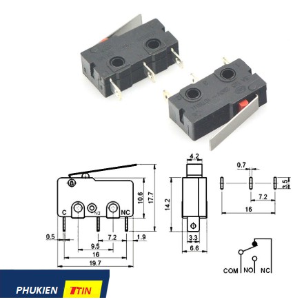 Công tắc hành trình giới hạn KW11-3Z-2 3 chân 5A 125 250VAC