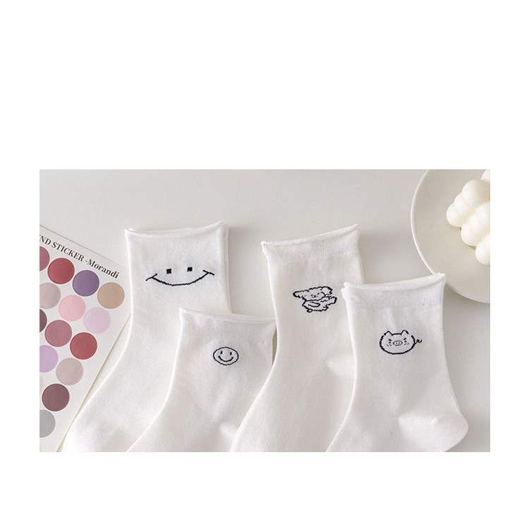 Tất trắng nữ vớ cổ cao Movamo vintage dễ thương vải cotton cao cấp Hàn Quốc TN133