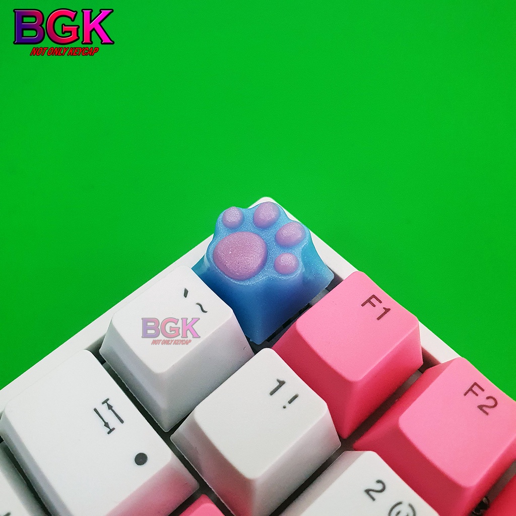 Keycap Lẻ Artisan Dấu Chân Mèo dễ thương màu Hồng Tím Miami  ( cast resin,keycap resin độc lạ )