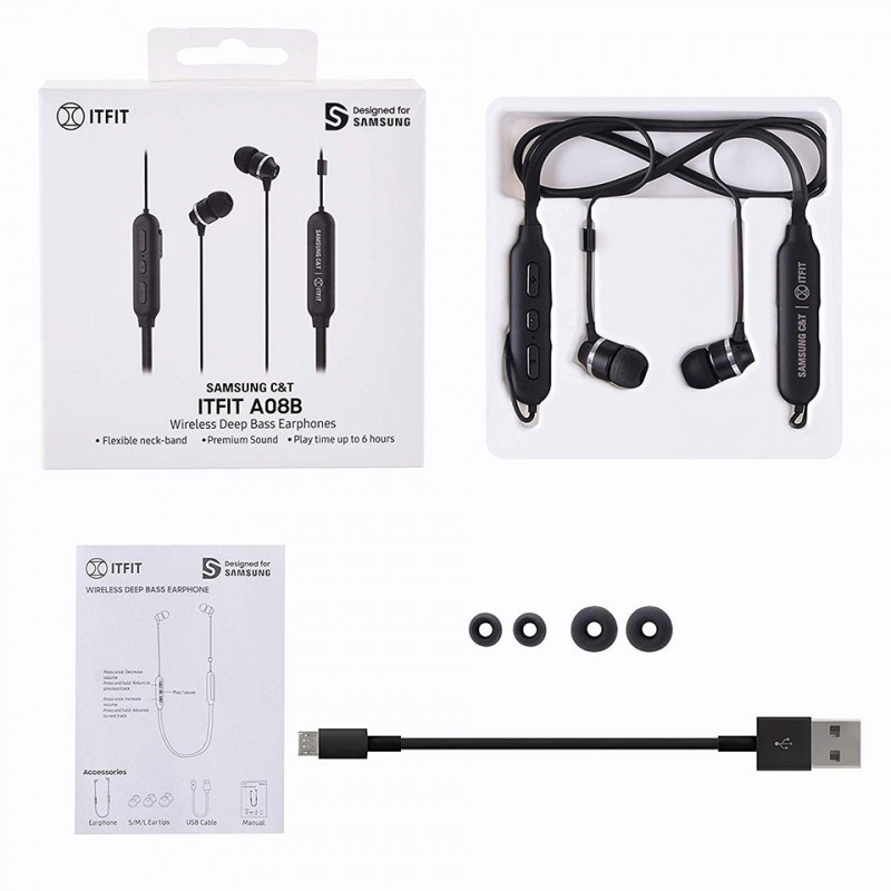 Tai nghe thể thao quàng cổ Samsung ITFIT A08C - Wireless Deep Bass - Bluetooth - Hàng Chính Hãng