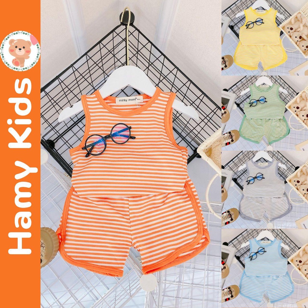 Bộ Ba Lỗ Minky Mom Chính Hãng Bé Trai Bé Gái Thun Lạnh Sọc Dệt Visco Quần Vát Cute Trẻ Từ 0-5 Tuổi Dưới 20kg - Hamykids