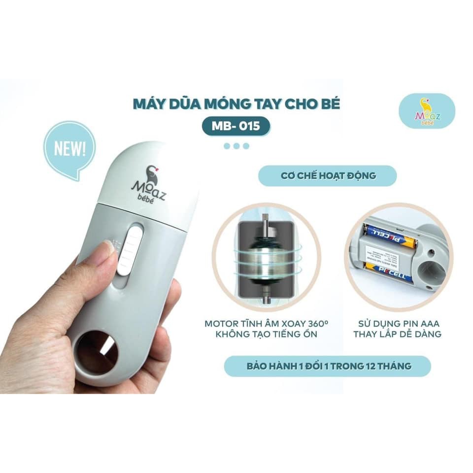 Máy Dũa Móng Tay MOAZ BEBE MB-015 Với 4 Tấm Mài, Đèn Pin Hỗ Trợ (Bảo Hành 12 Tháng)