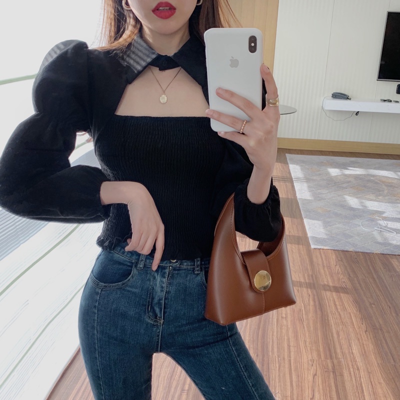 [HÀNG CÓ SẴN] có ảnh thật, áo kiểu cổ vuông cách tân dáng tay bồng hàng Quảng Châu | BigBuy360 - bigbuy360.vn