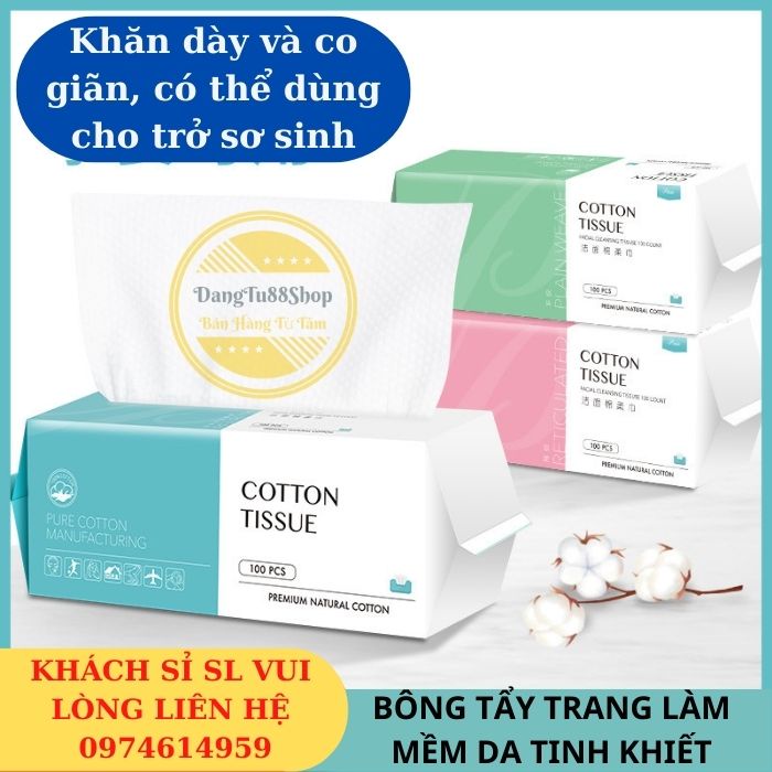Khăn Khô Đa Năng COTTON TISSUE Khăn Từ Sợi Bông Tự Nhiên Dành Cho Da Nhạy Cảm, Trẻ Sơ Sinh, Có Thể Giặt Tái Sử Dụng