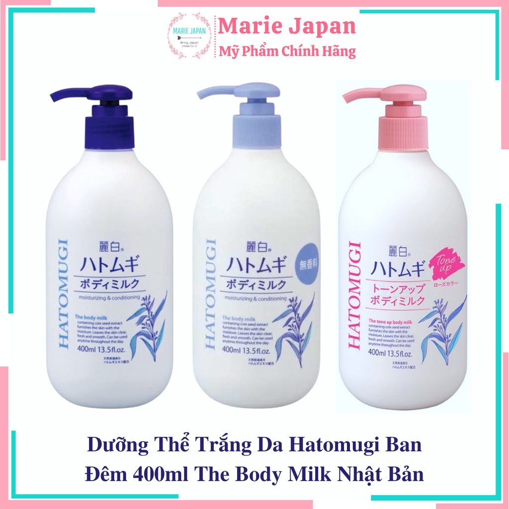 Dưỡng thể trắng da Hatomugi ban đêm 400ml The Body Milk Nhật Bản