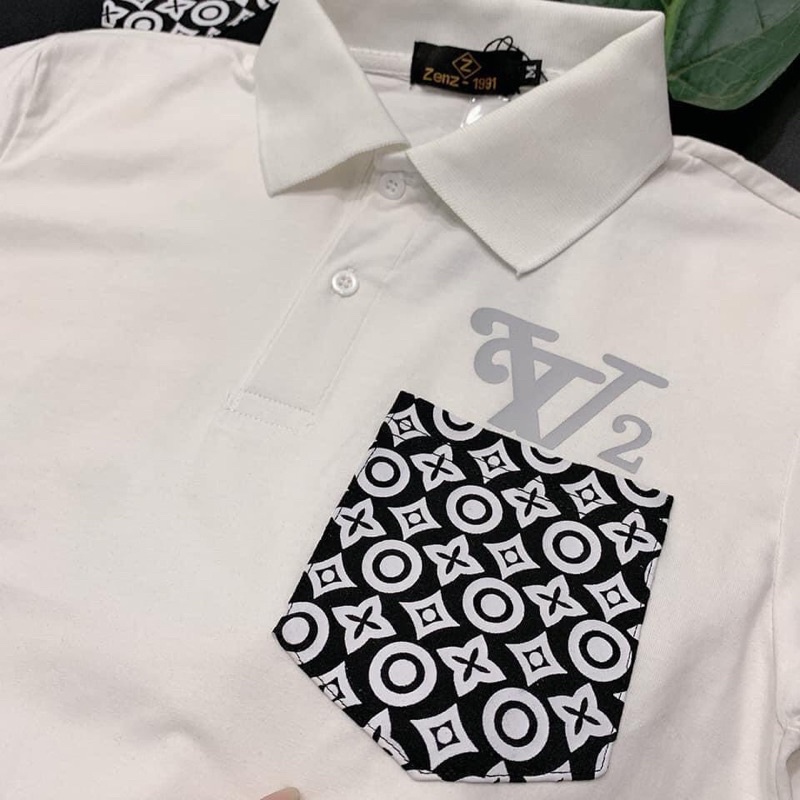 Áo Polo nam cổ bẻ hoạ tiết LV đen trắng form ôm dáng chất vải thun lạnh cotton mát mẻ | BigBuy360 - bigbuy360.vn