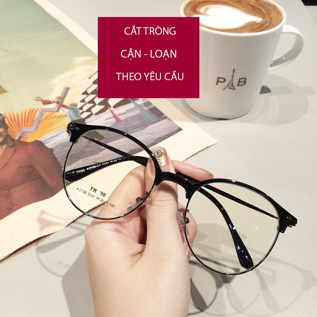 Gọng kính cận tròn nữ 2736 chất liệu nhựa dẻo phối kim loại nhiều màu sắc hợp thời trang