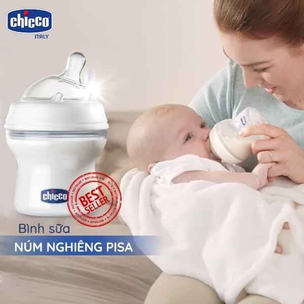 Combo 1 Bình sữa Chicco núm nghiêng Pisa Natural Feeling 0M+ 150ml +1Núm ty Chicco nghiêng Pisa dòng chảy trung bình 2M+