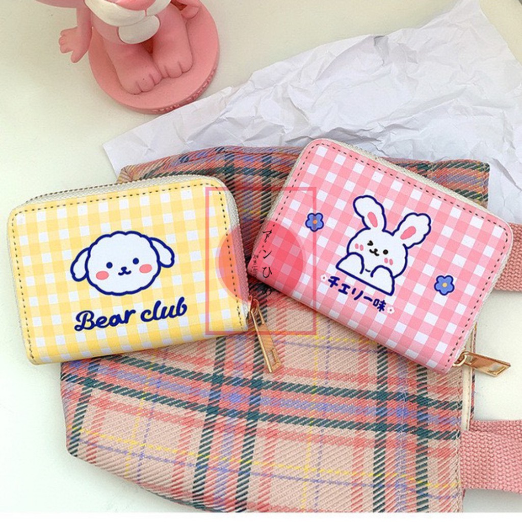 Ví nữ bóp nữ bỏ túi gấu cún kẻ caro BEAR CLUB hàng xuất cực xinh