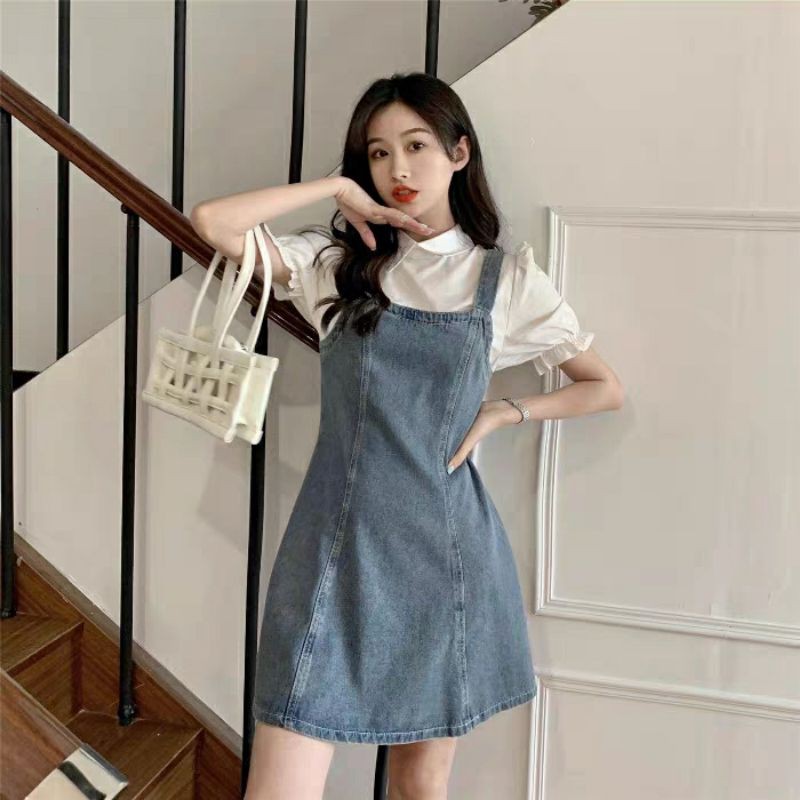 Yếm đầm jeans hai dây xòe dáng ngắn ulzzang order