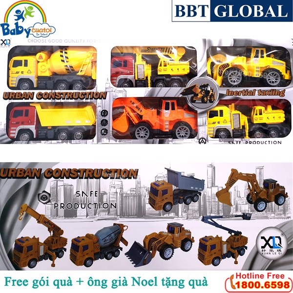 Bộ đồ chơi cho bé 6 xe công trình, cứu hỏa cỡ lớn cho bé BBT GLOBAL