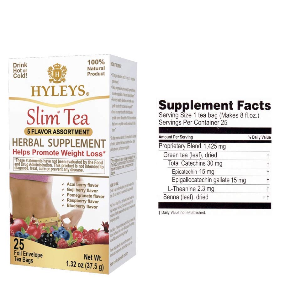 Slim Tea Trà Giảm Cân Cấp Tốc slimtea - Chính Hãng Hyleys USA - 5 vị tổng hợp. Hộp 25 túi lọc