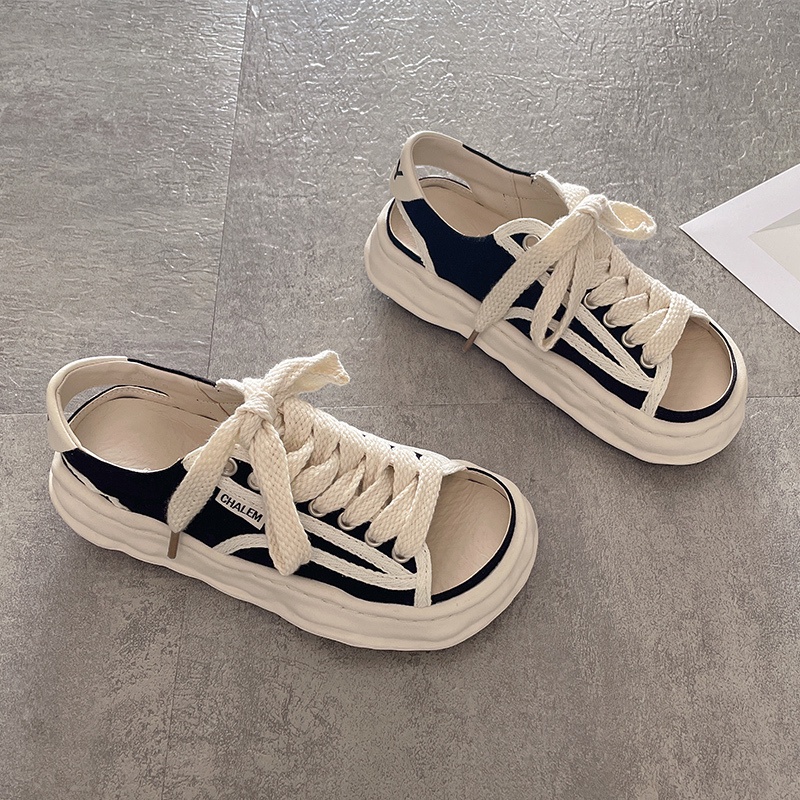 Giày Sandal Vải Canvas Đế Dày Hở Ngón Mùa Hè 2022 Phong Cách Mới Dễ Phối Đồ Cho Nữ