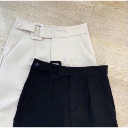 Quần baggy nữ cạp cao đai vuông cúc Lệch form đẹp kiểu: Quần baggy nữ công sở MOMOTO
