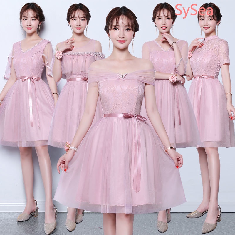 Đầm phù dâu dáng ngắn 5 màu thanh lịch