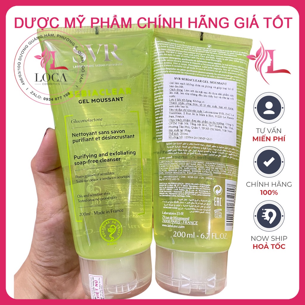 [SẴN] Gel Sữa rửa mặt SVR chứa PHA dành cho da hỗn hợp, da dầu mụn SVR Sebiaclear Gel Moussant 55ml 200ml