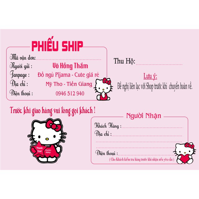 Phiếu ship kute cho các shop