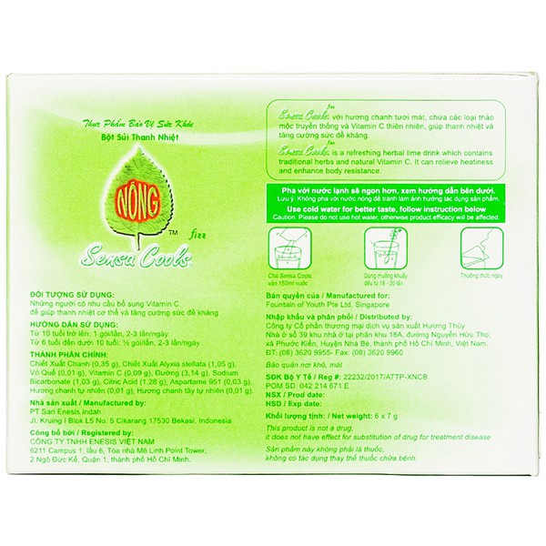 Bột sủi thanh nhiệt Sensa Cools hộp 6 gói