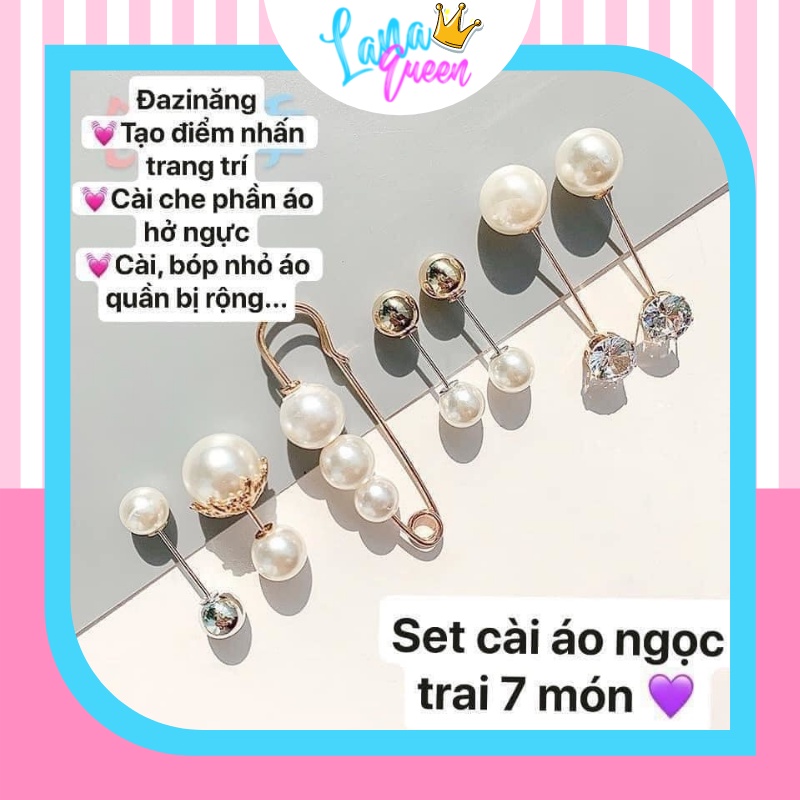 Set 7 Cài Áo, Ghim Kẹp Cài Áo Ngọc Đính Đá Thiết Kế Sang Trọng