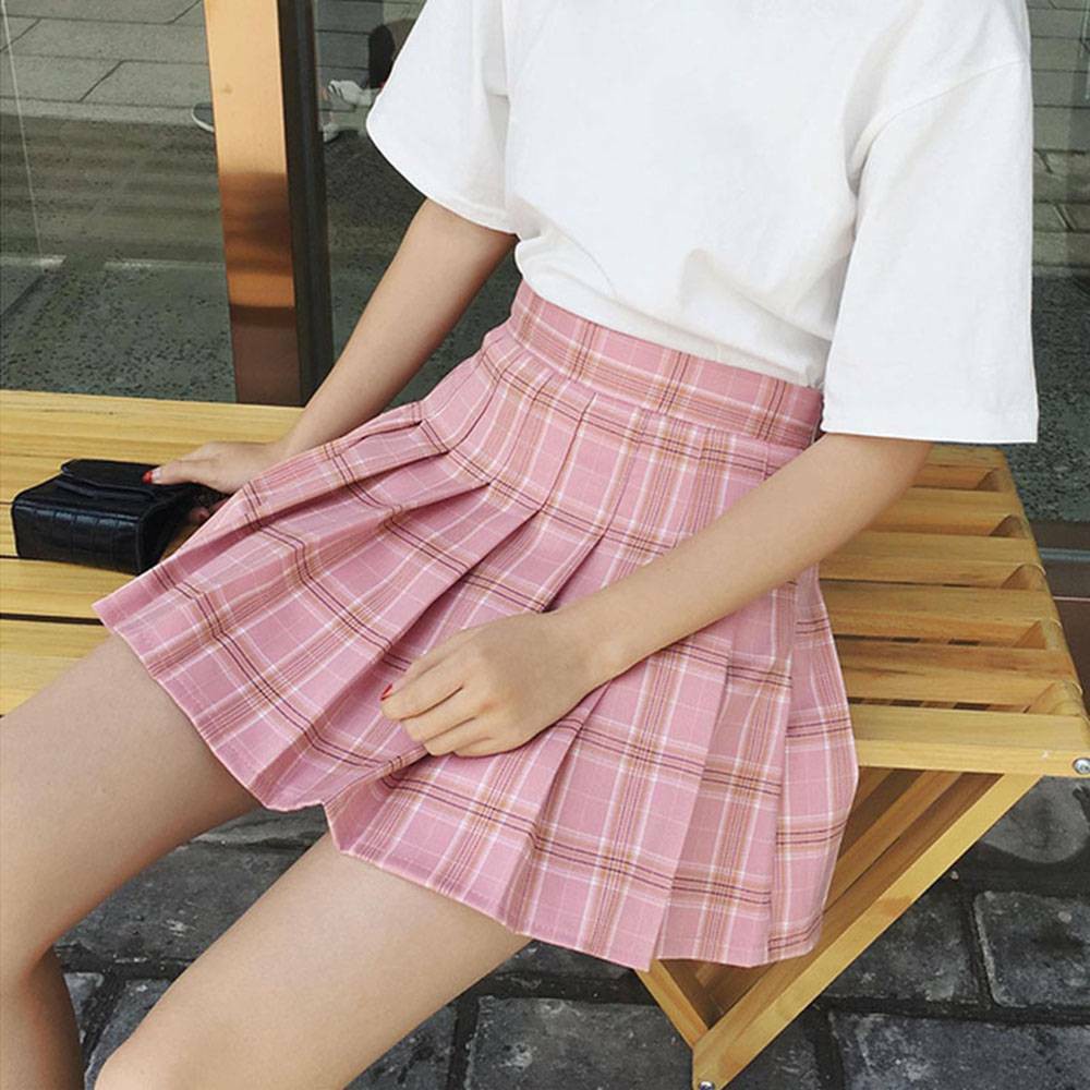 Chân váy ngắn chữ A kẻ caro lưng cao xếp ly có khóa phong cách Hàn Quốc nhiều màu dành cho học sinh, sinh viên.