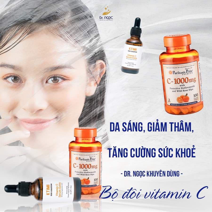 Bộ đôi VTM C Puritan's Pride 1000mg+Serum VTM C KTIMI.SÁNG DA GIẢM THÂM,TĂNG CƯỜNG SỨC KHỎE, DR NGỌC