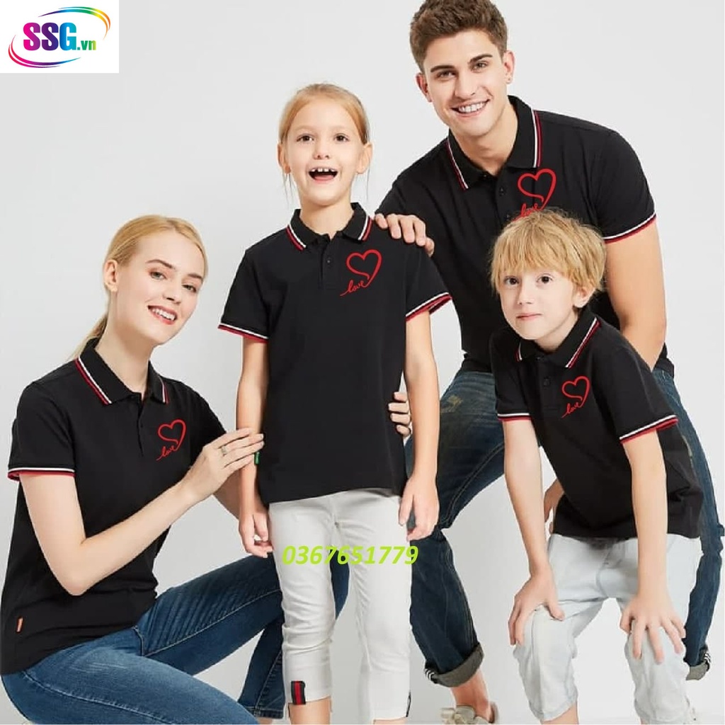 Áo thun polo viền đủ màu - in hình chữ Love