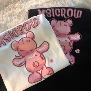 Áo Thun T-shirt MSICROW gấu hồng tay cộc - form rộng