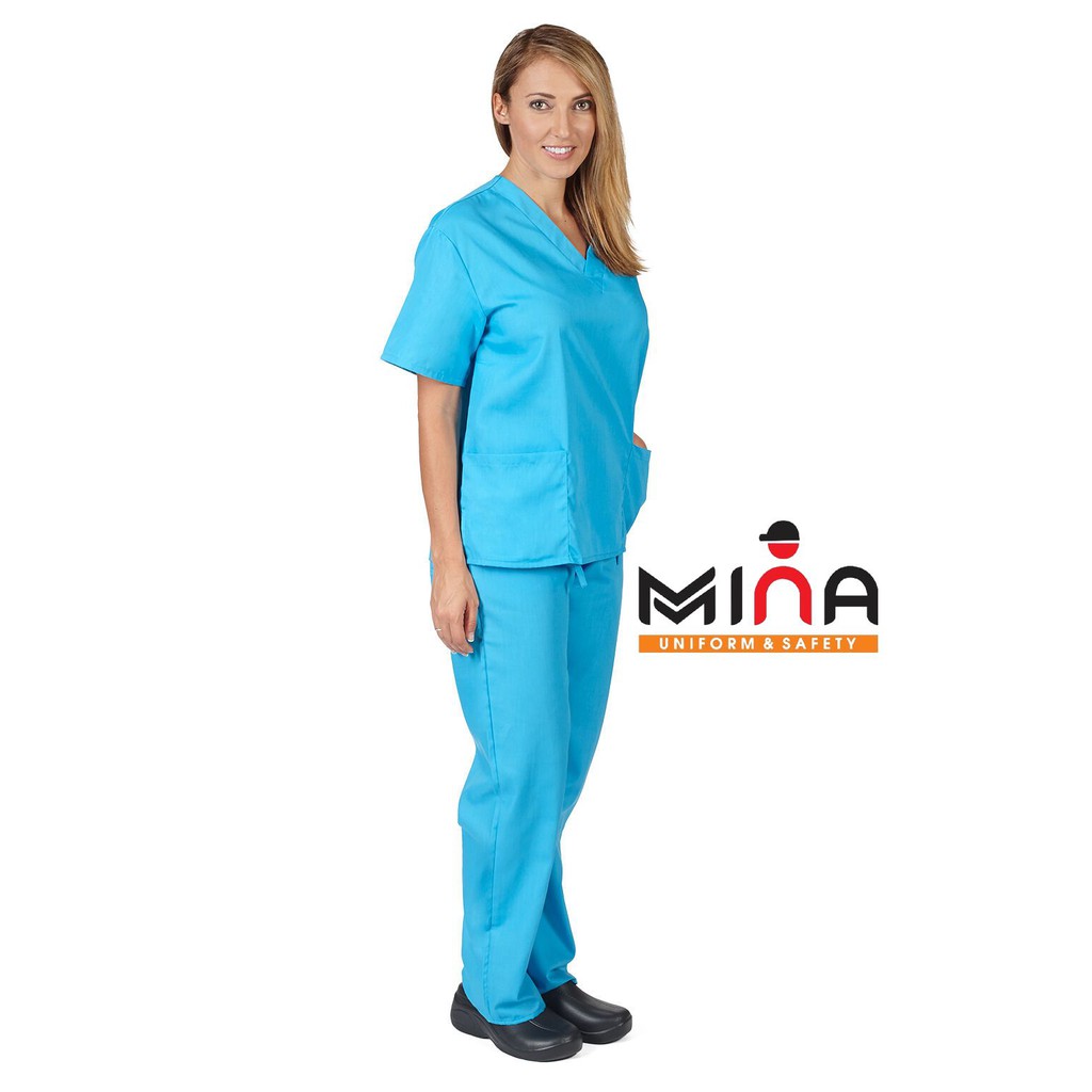 Bộ scrubs bác sĩ, quần áo y tế phẫu thuật - Màu Xanh lam (Có hình ảnh thực tế)