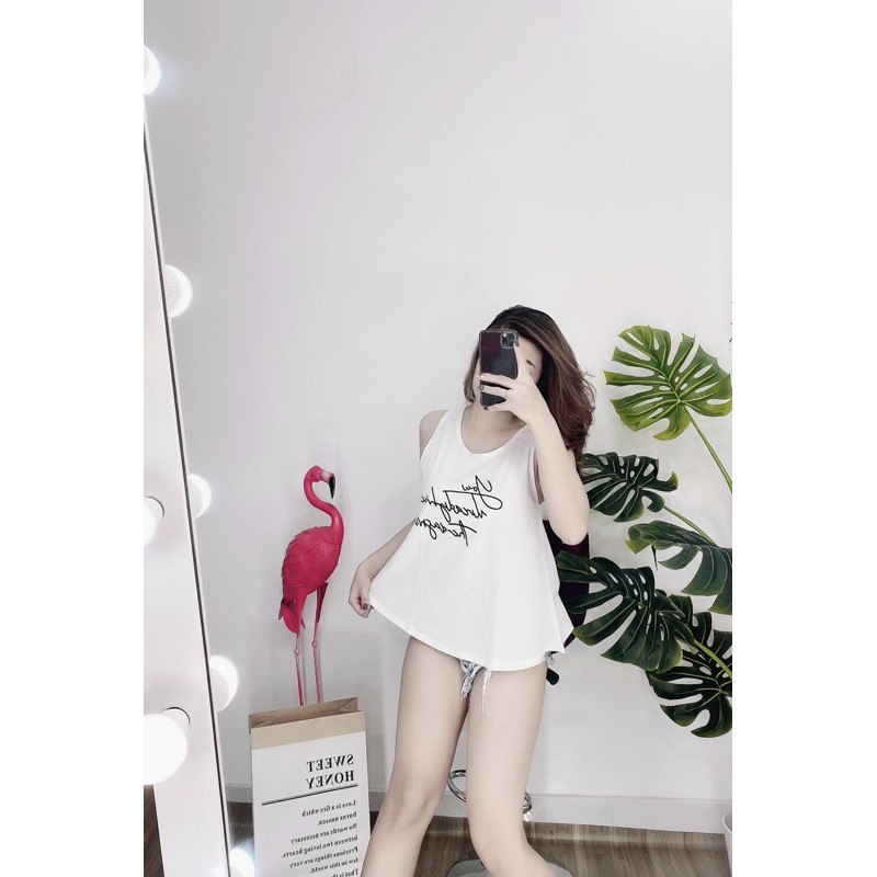 Áo thun giấy ba lỗ in chữ kí siêu xinh