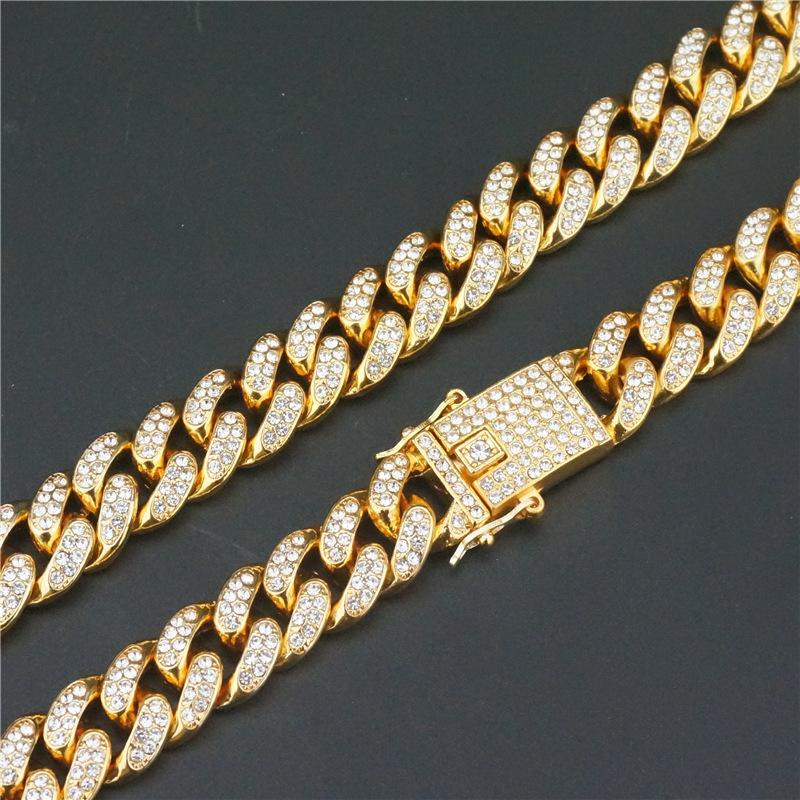 Vòng cổ Sợi Xích Nối Rộng 12.5mm Đính Đá Phong Cách Hip Hop Sang Trọng Cho Nam Và Nữ SX