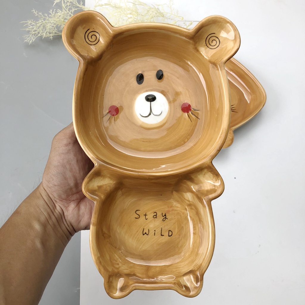 Bát Sứ Bát Ăn Cơm Bộ Bát Đĩa Decor Bộ Chén Dĩa Sứ Gấu Nâu Dễ Thương Cute Cao Cấp S49