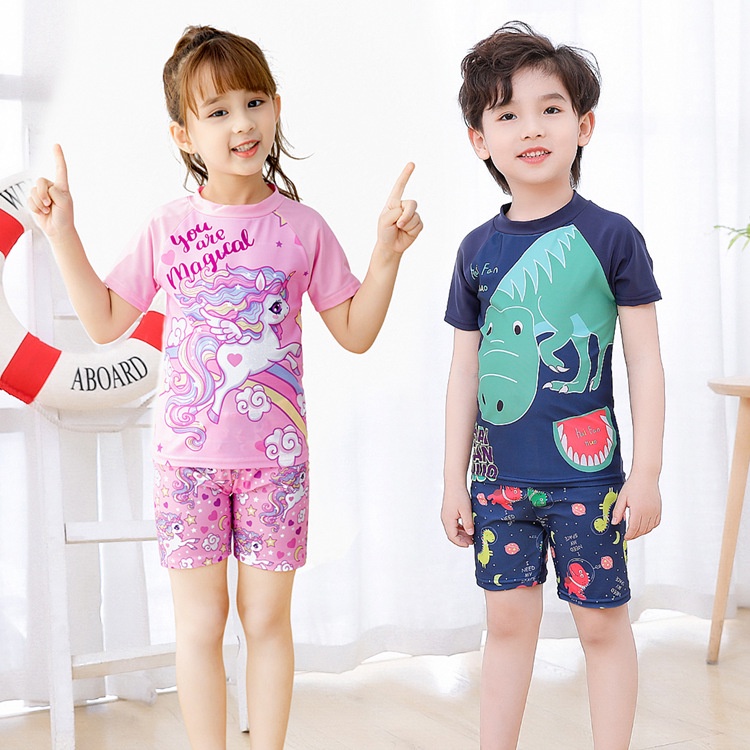 Bộ Đồ Bơi 2 Mảnh Ngắn Tay In Họa Tiết Hoạt Hình Cho Bé Trai