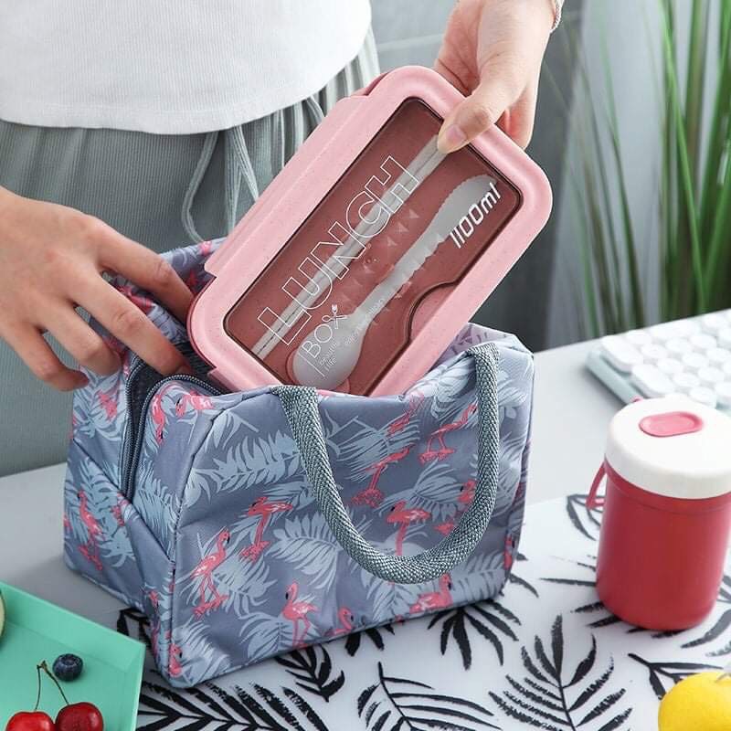 Hộp cơm văn phòng giữ nhiệt 2 ngăn Lunch Box 1100ml tặng kèm đũa thìa lúa mạch