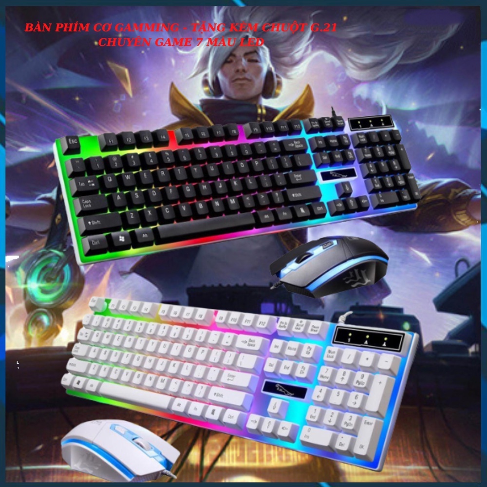 Combo bàn phím kèm chuột G21 giả cơ có dây gaming tích hợp led 7 màu đẳng cấp chuyên dụng cho máy tính laptop,chơi game