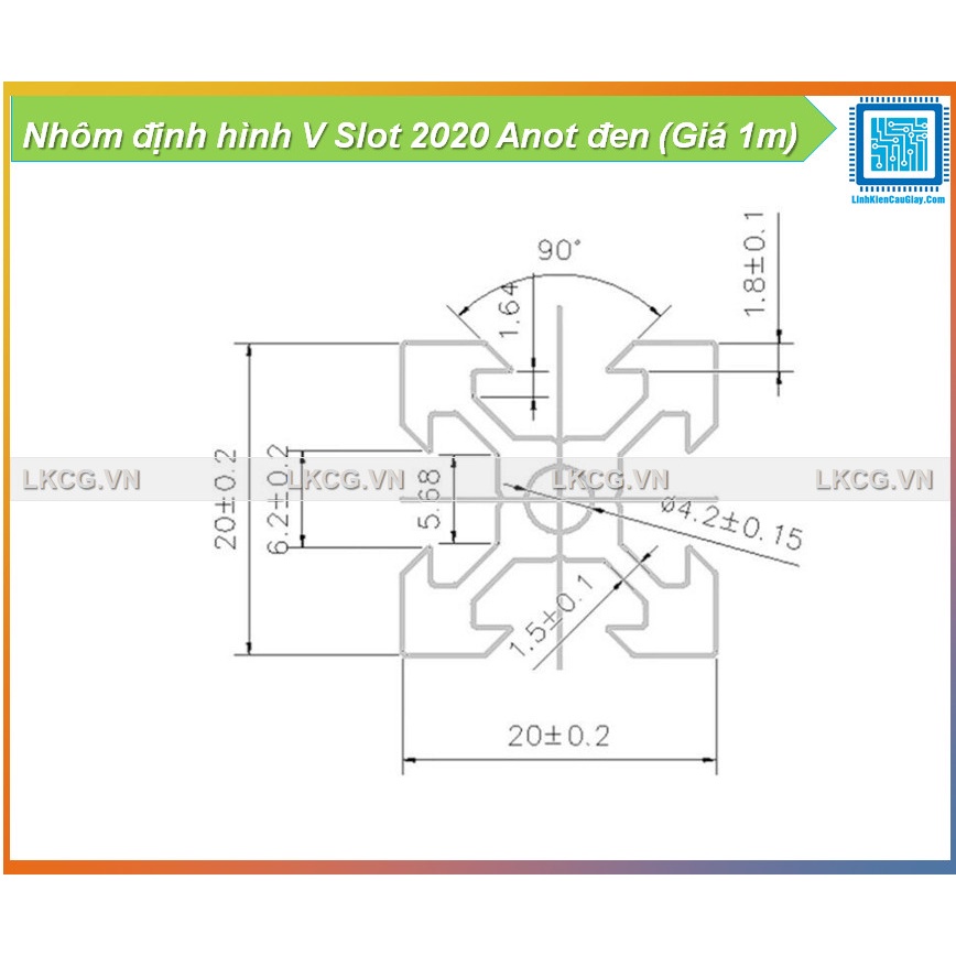 Nhôm định hình 2020 Vslot v-slot Anot đen (Giá 1m)