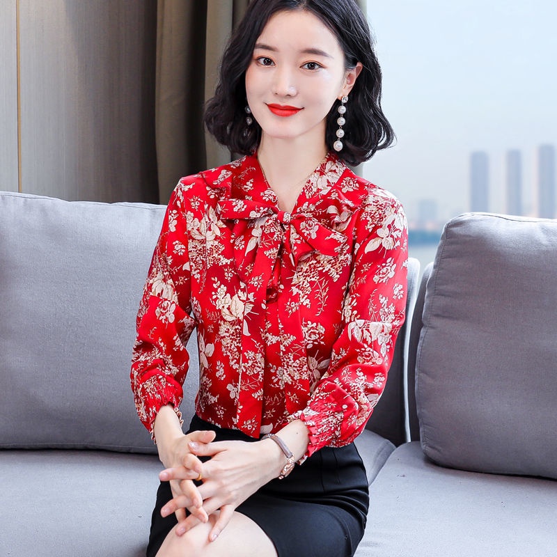 Áo Sơ Mi Chiffon Tay Dài Kẻ Sọc In Hoa Thời Trang Thu Đông 2020 Cho Nữ