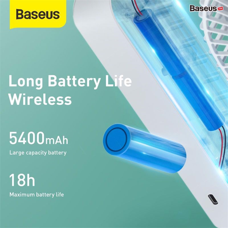 Quạt Mini Để Bàn Baseus - Pin Sạc Siêu Bền 5400 mAh - Hoạt động liên tục 18h - Xoay 60 độ - Cực êm