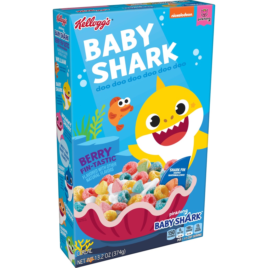 Ngũ cốc (Cereal) Kellogg's Pinkfong Baby Shark Berry Fin-Tastic with Marshmallows 374gr