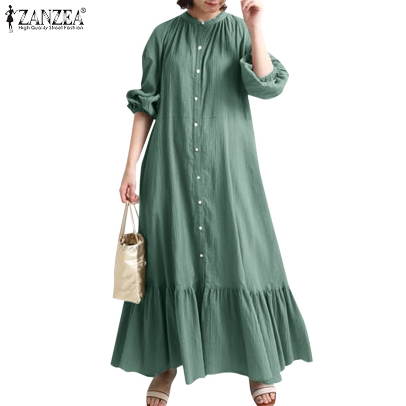 Đầm dài Zanzea tay nhún thun thời trang nữ tính