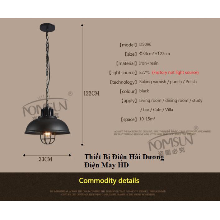 Chao đèn thả trần phòng nổ 330mm kèm dây xích ( Chao Trắng / Chao Đen ) - Tặng kèm bóng led T64 Edison - Decor Trang trí