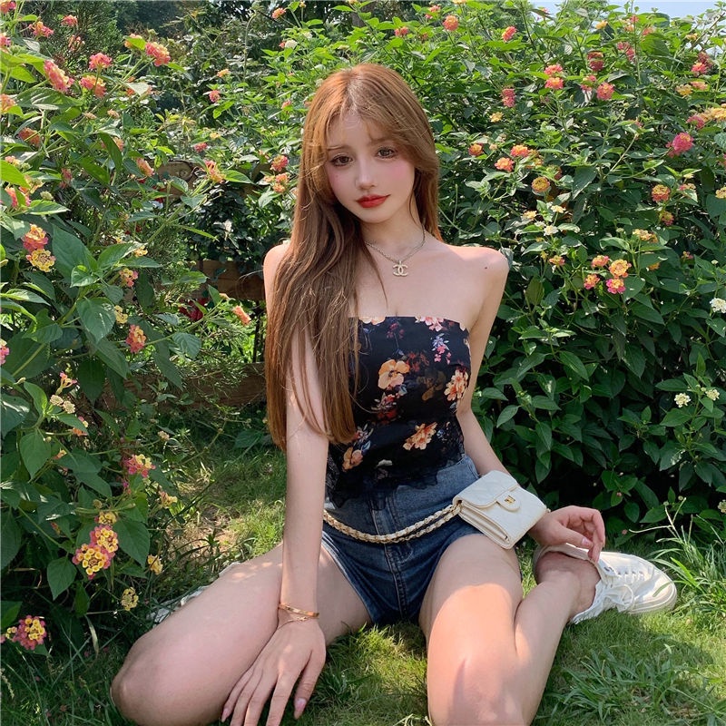 Áo Hai Dây Dáng Ngắn Họa Tiết Hoa Thời Trang Mùa Hè Quyến Rũ Cho Nữ