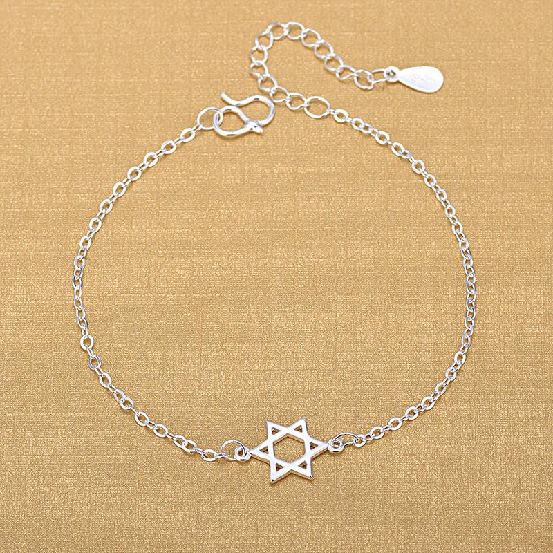 Lắc chân nữ mẩu đơn giản ngôi sao 6 cánh xi bạc trắng sáng - namimi