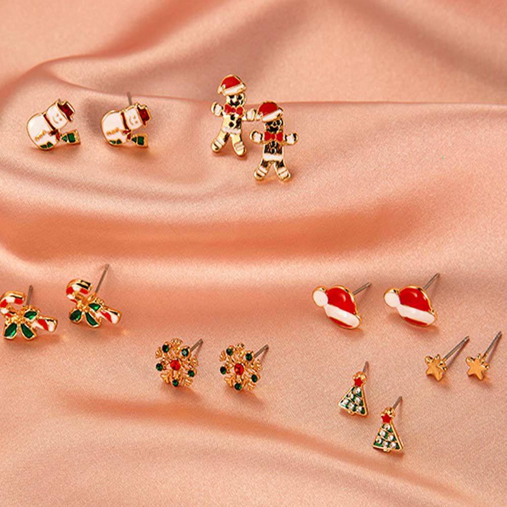 Set 8 khuyên tai hình ông già noel đính nơ dễ thương phong cách Hàn Quốc cho nữ