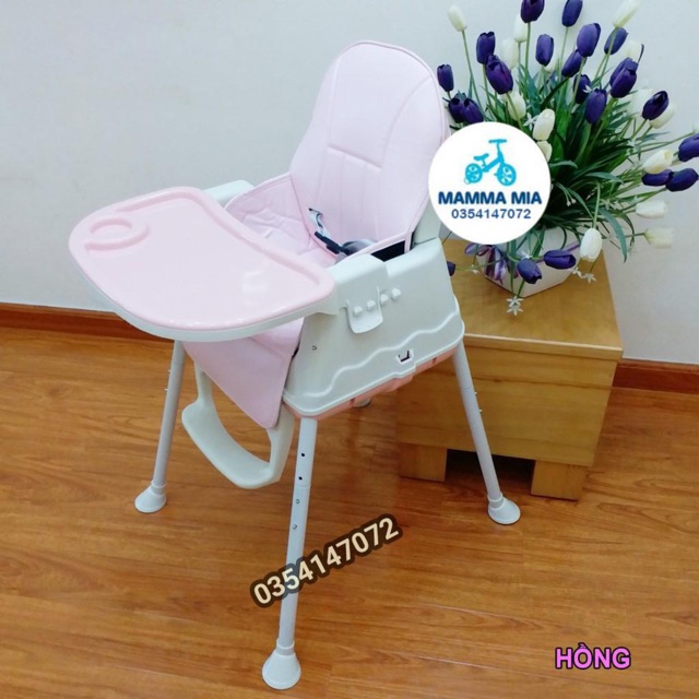 [Shopee giá rẻ] Ghế ăn dặm Hanbei 3 nấc điều chỉnh độ cao, đệm cho bé dễ dàng di chuyển 7 chức năng