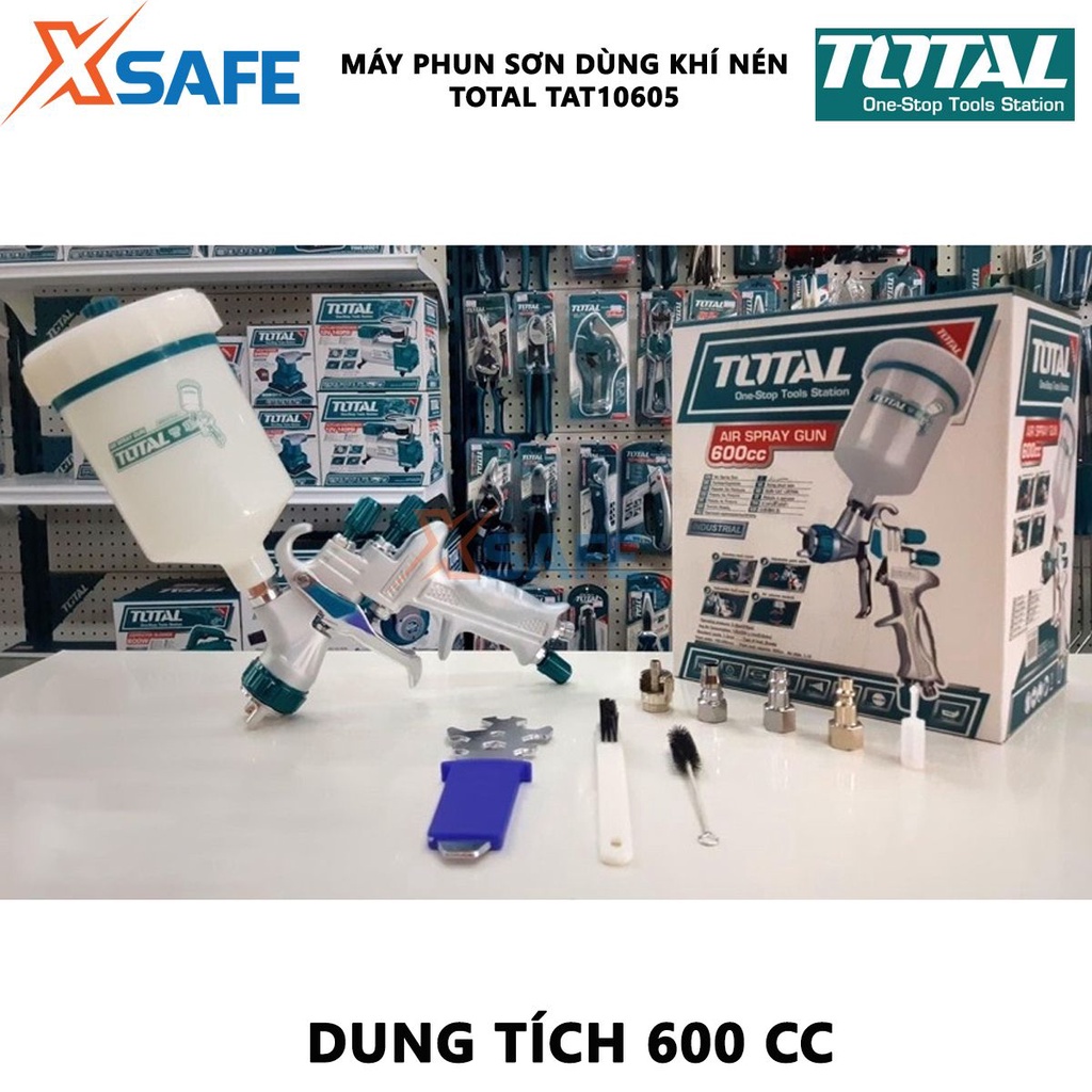 Súng phun sơn khí nén TOTAL TAT10605 Bình phun sơn đầu phun tiêu chuẩn 1.3mm, dùng sơn nền bóng, phun sơn xe - [XSAFE]