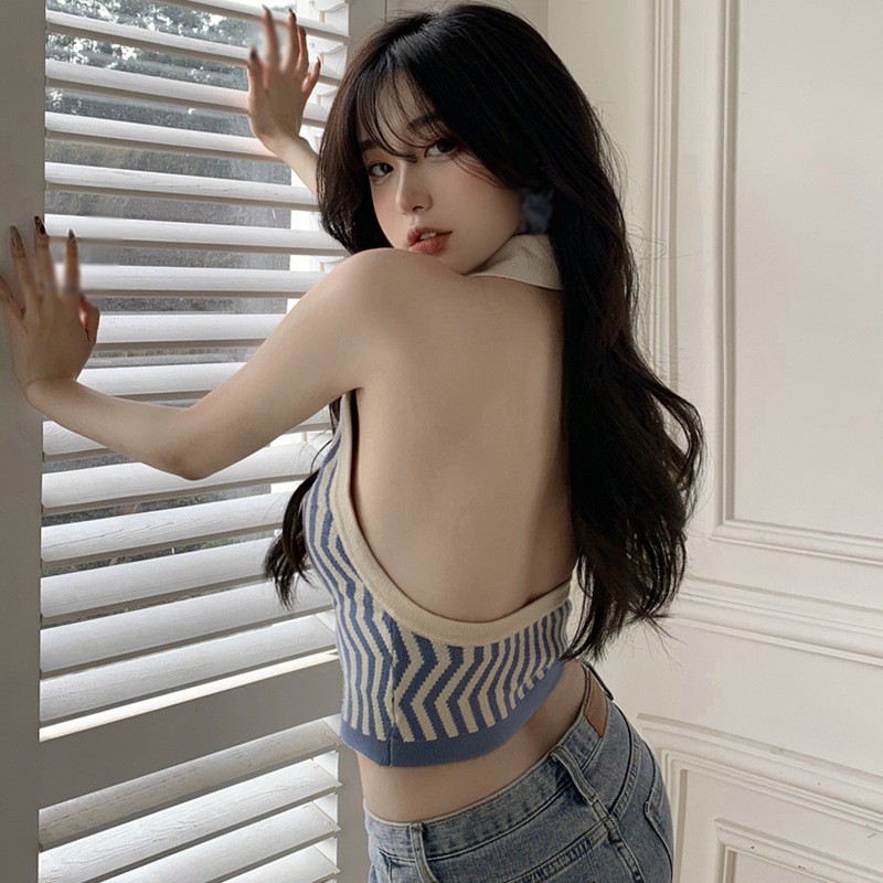 Áo Ngắn Dệt Kim Hoạ Tiết Kẻ Sọc Thiết Kế Cổ Chữ V Quyến Rũ Cho Nữ | BigBuy360 - bigbuy360.vn