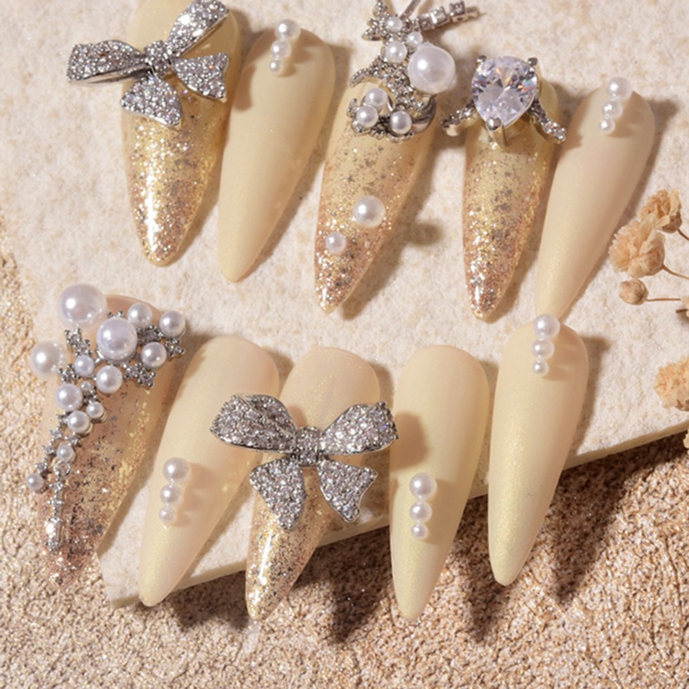 [Hàng mới về] Phụ kiện đính móng hình đôi cánh kỳ lân dây chuỗi màu bạc đính đá zircon phong cách Hàn Quốc